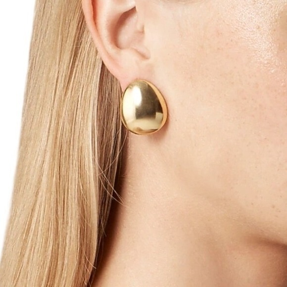 J Crew Gold Tone Oval Stud Earrings Lightweight Modern Everyday NEW $50 - Picture 2 of 5